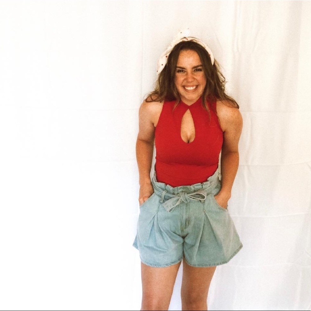 a red free people tank top